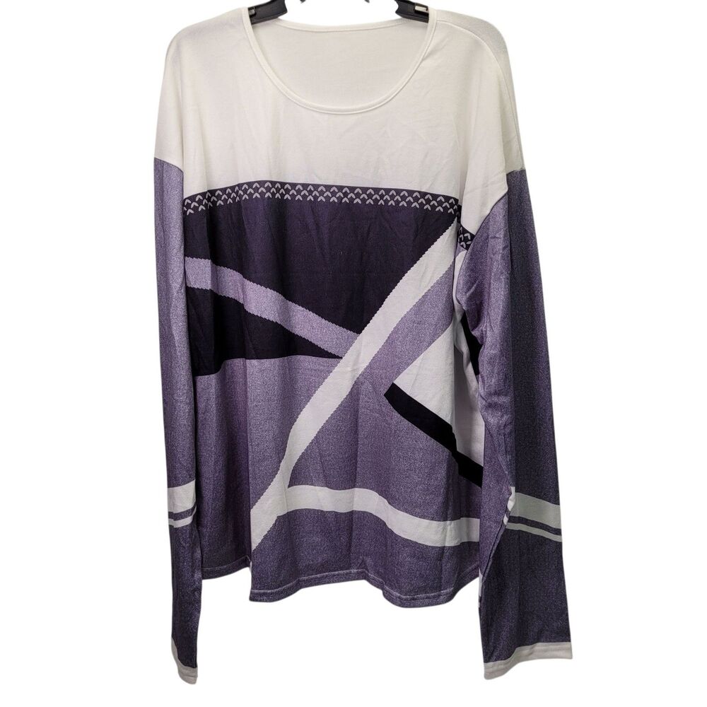 Women Abstract Geometric Long Sleeve Top Gray/White/Black Pullover 4X-Large